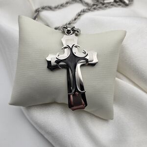 Stainless Steel Black & Silver Tone Gothic Cross Necklace